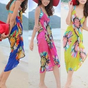 Women Sexy Floral Chiffon Bikini Beach Dress